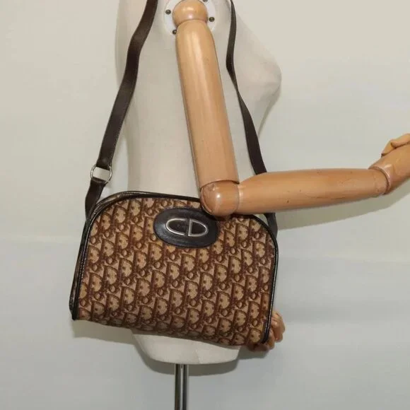 Christian Dior Trotter Canvas Shoulder Bag Brown Gold Auth 141785 - Picture 3 of 16
